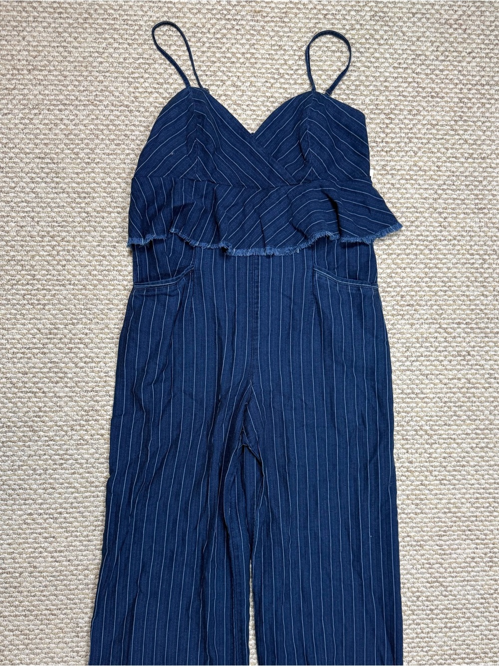 NWT Anthropologie Maeve Denim Pinstripe Peplum Jumpsuit XL $148 - Picture 2 of 10